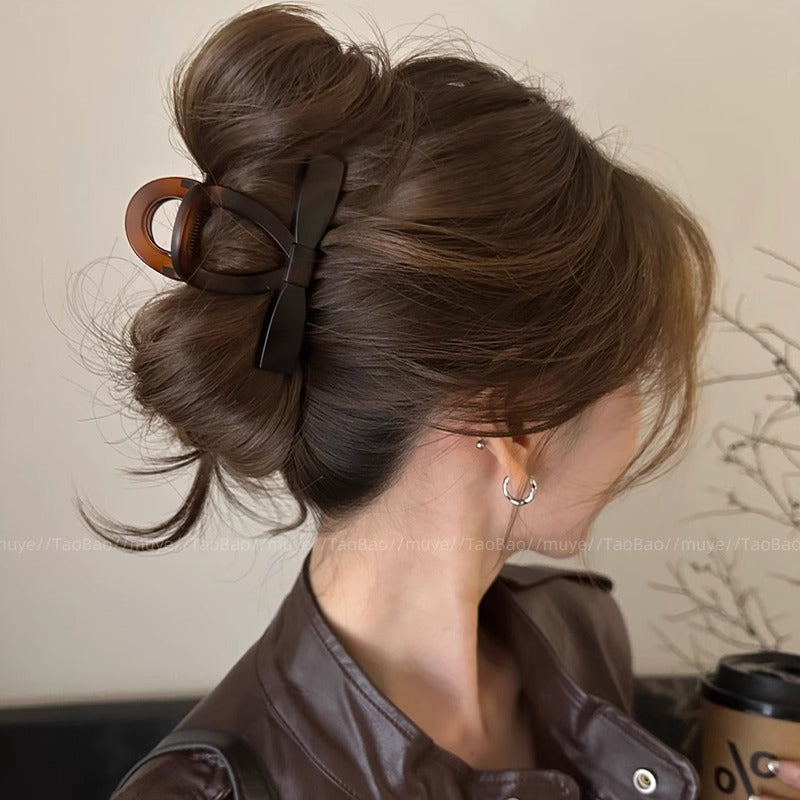 Frosted tortoiseshell bow shark clip back head hair clip hair clip for women classyelegant hair clip