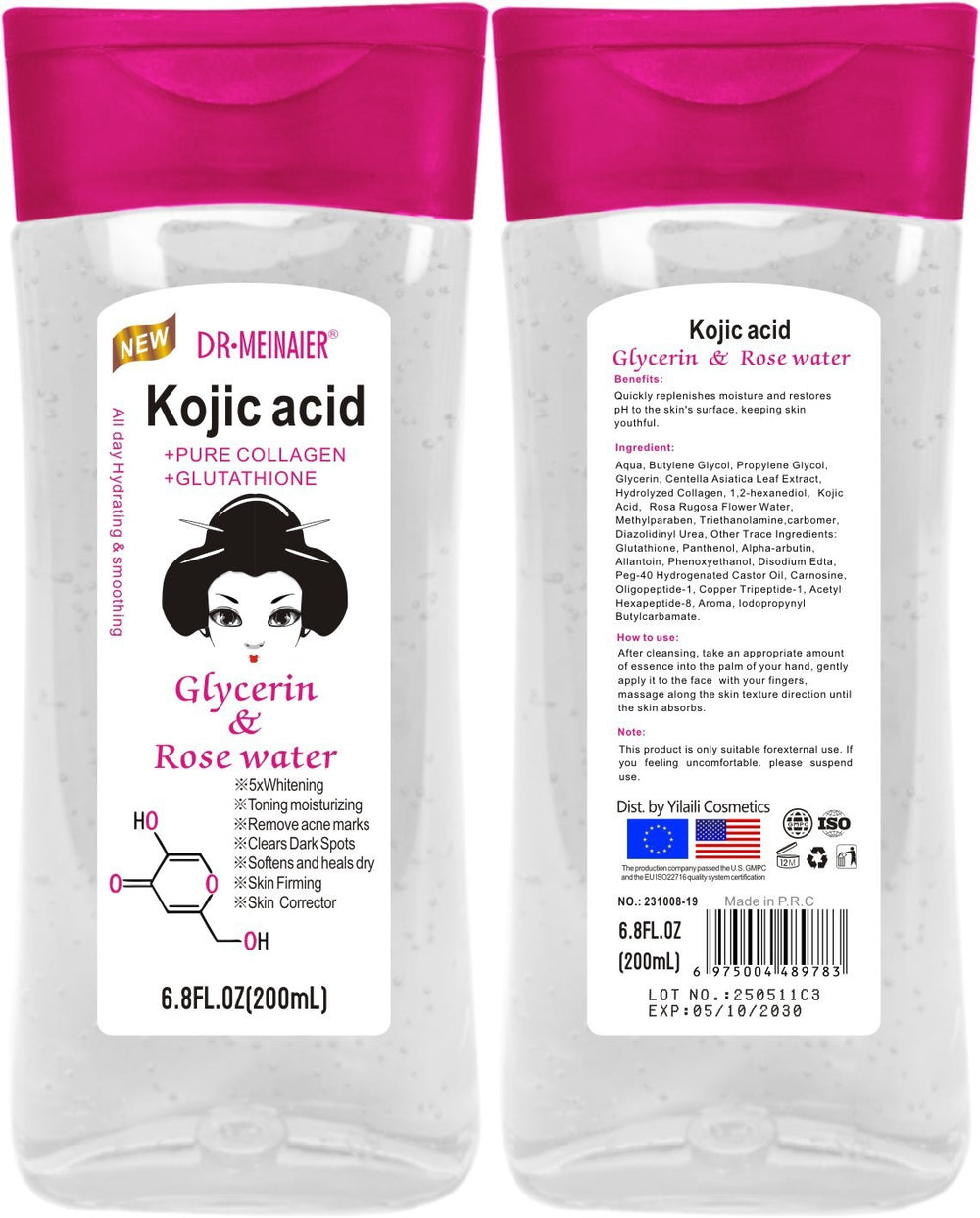 kojic acid glycerin & rose water 200ml facial & body massage moisturizing toner - wholesale for export