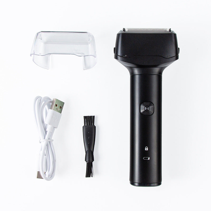 Portable reciprocating shaver with triple blades, full body washable electric razor, mini digital display for sideburns and beard trimming