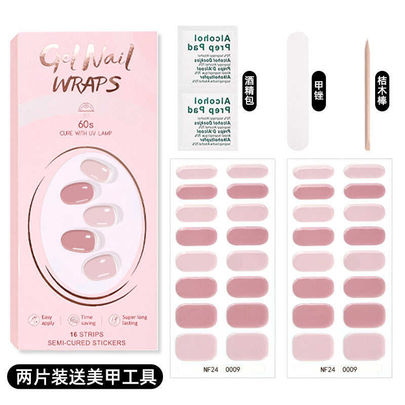 Zhengxiang custom gel nail stickers solid color 32 fingers two-piece set korean uv light semi-cured nail stickers waterproof