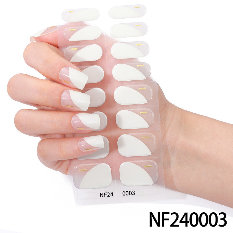 Zhengxiang customized french gel nail art stickers ice transparent solid color ins cross-border uv phototherapy semi-cured nail stickers wholesale