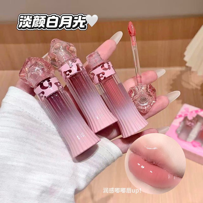 Gege bear charming pink water glossy lip glaze suit women's mirror glass dudu lips pseudo-natural white lipstick