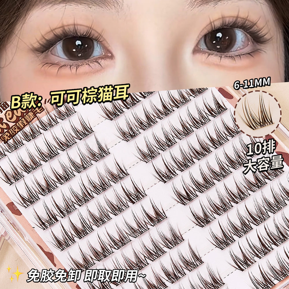 Jonbos self-adhesive glue-free false eyelashes for women, natural simulation, "born-with" style, 3-step application, high volume, individual cluster lashes