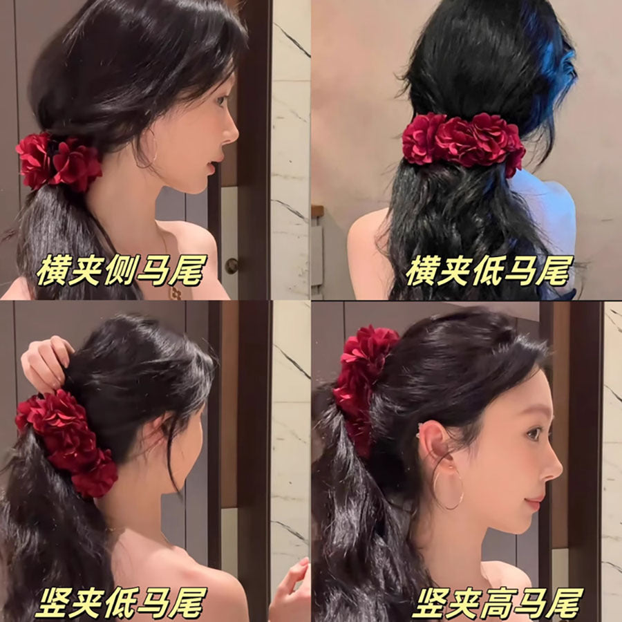 Yi mengling's same style burgundy flower large banana clip moana mermaid style clip classy hair clip