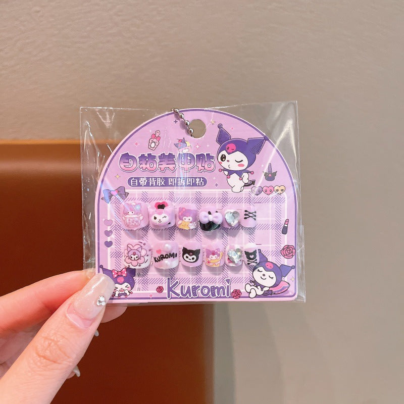 Sanrio cartoon cat my melody rhinestone nail art stickers 3d self-adhesive nail decals decorative nail pieces for little girls