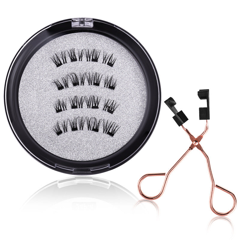 Pingdu magnetic false eyelashes all-in-one box cross-border fashion thick 2 pairs black stem eyelash curler set factory wholesale