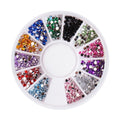 Nail art accessories 12-compartment box set: round disc charms, rhinestones, colored diamonds, pearls, hotfix rhinestones, flatback silver rhinestones - wholesale