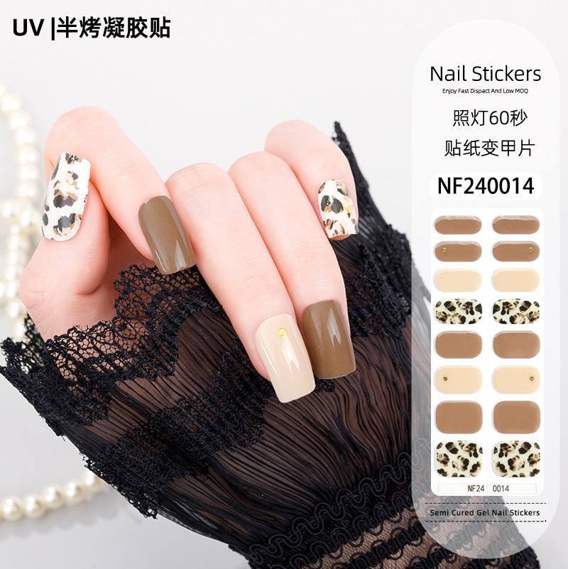 Zhengxiang custom gel nail art stickers french bronzing uv phototherapy semi-cured nail stickers ice transparent nail art stickers wholesale