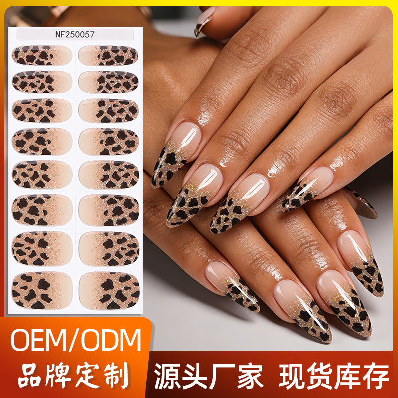 Zhengxiang european and american leopard print gel manicure stickers waterproof cross-border french semi-cured nail stickers uv gel nail