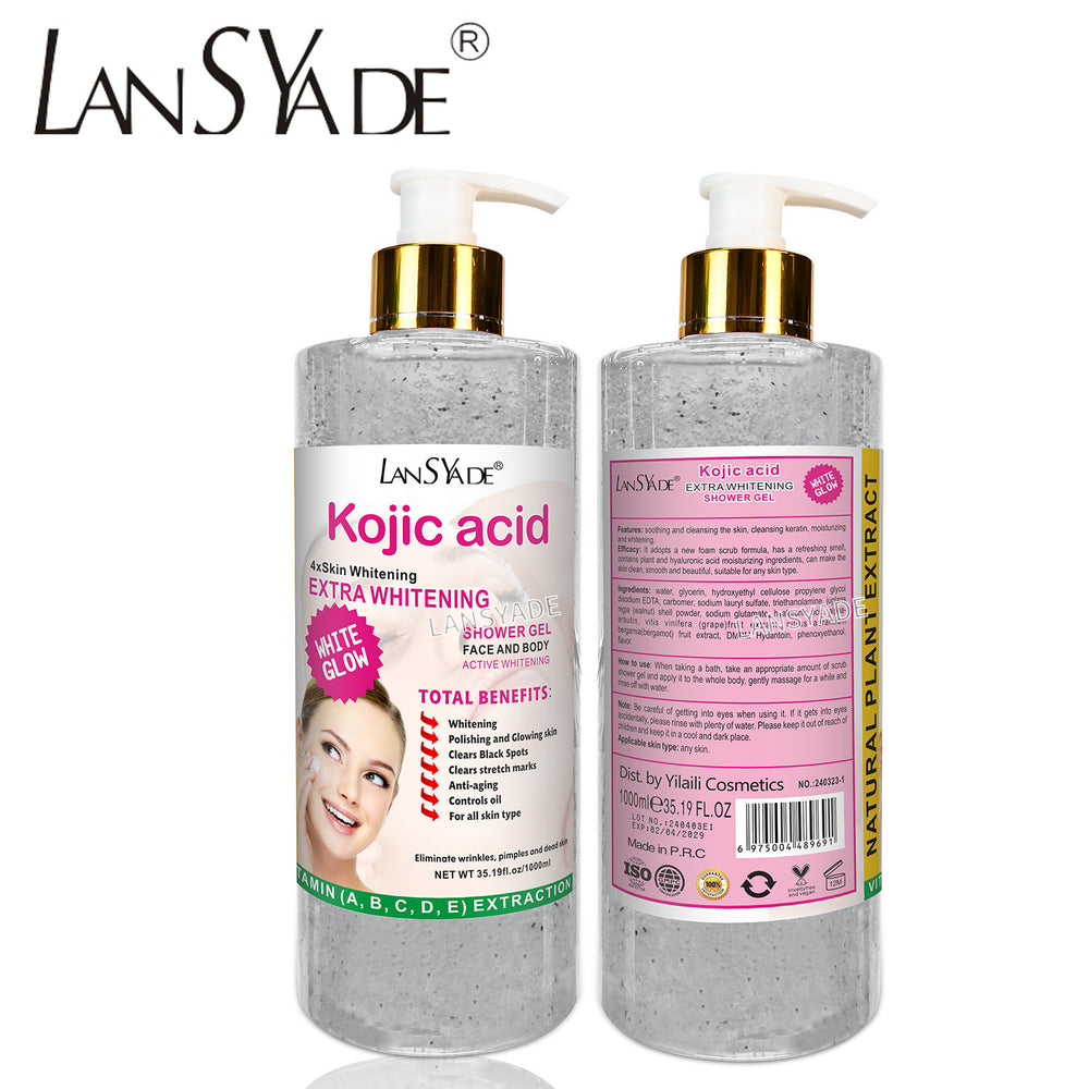 English body wash 1000ml scrub shower gel brightens skin, removes blackness, silky skin, rich foam, exfoliates