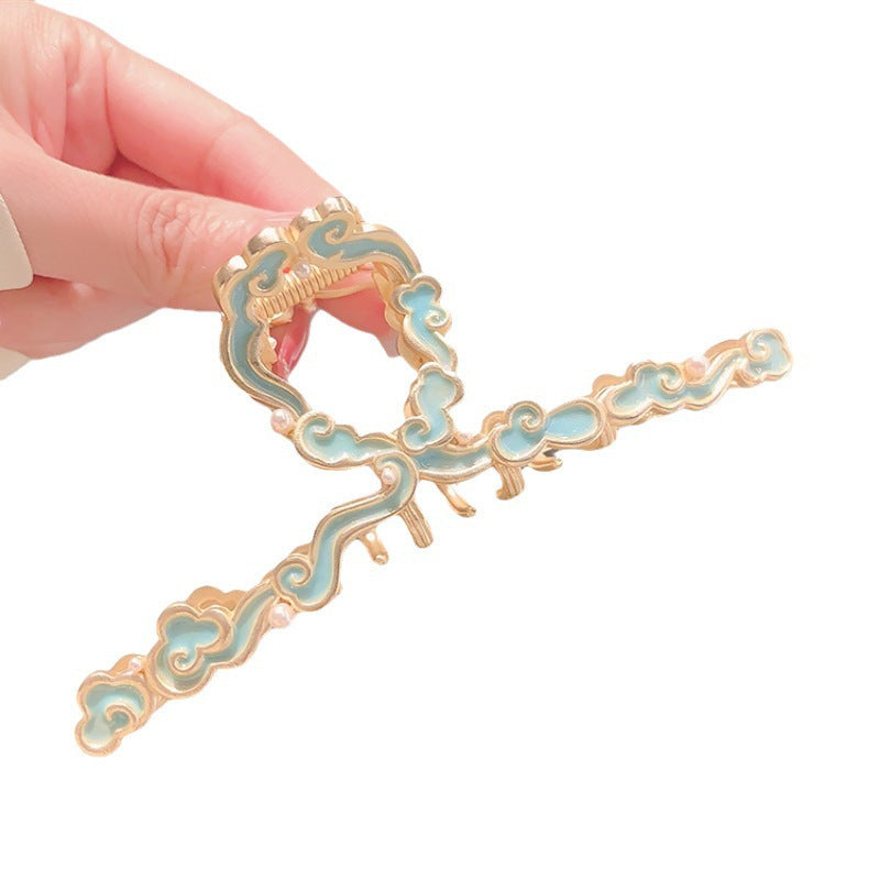Ancient style blue auspicious cloud large clip new chinoiserie women's hair accessories clip cheongsam back of head hair clip large shark clip