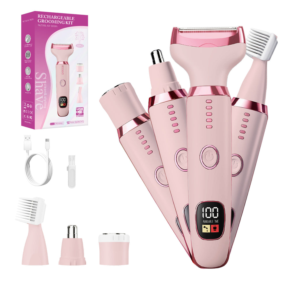 Electric shaver for women - 4-in-1: private area, underarm, leg hair trimmer & nose hair remover - usb rechargeable, wet & dry use