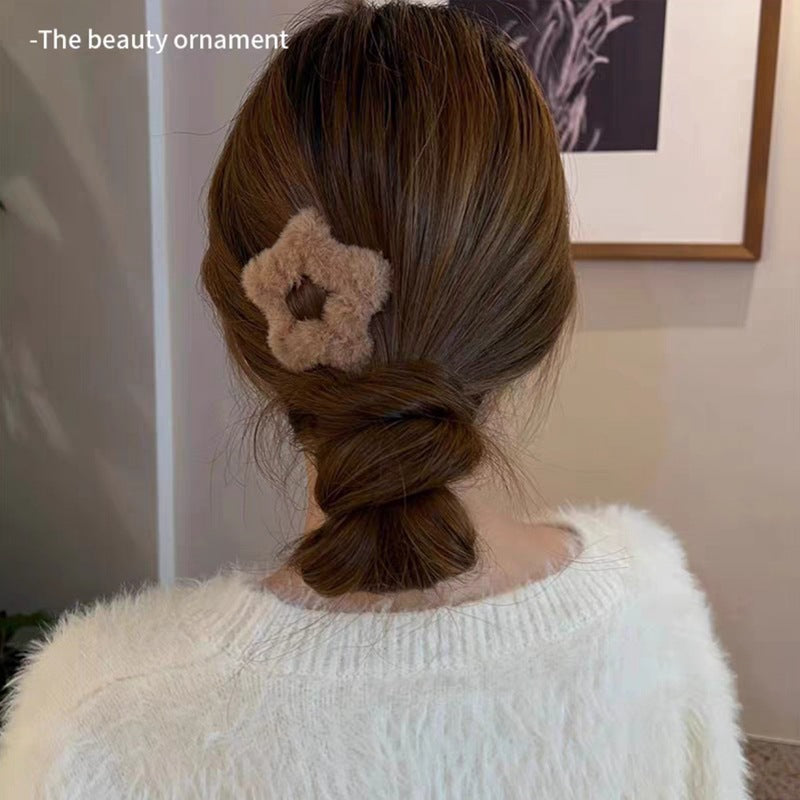 Fall and winterstuffed coffee color five-pointed star hairpin casualsweet side clip back of head broken hair bangs hairpin hair accessories