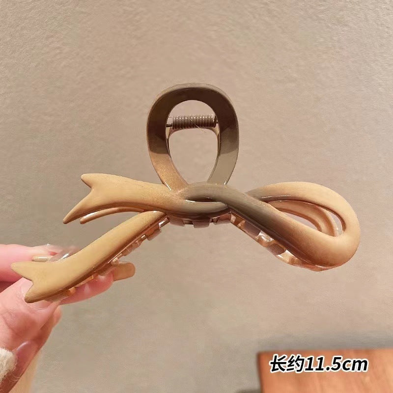 High-end gradient ribbon bow clip large headgear hair back head shark clip acrylic hair accessories for women