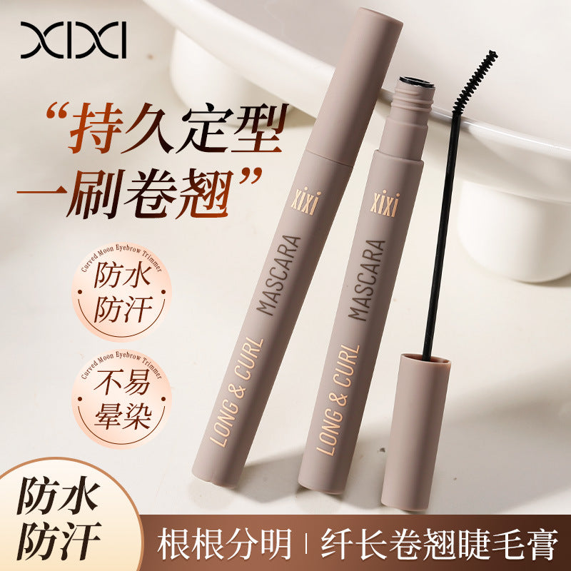 Xixi slim & curl mascara - fine brush, waterproof, smudge-proof, long-lasting hold, defined lashes