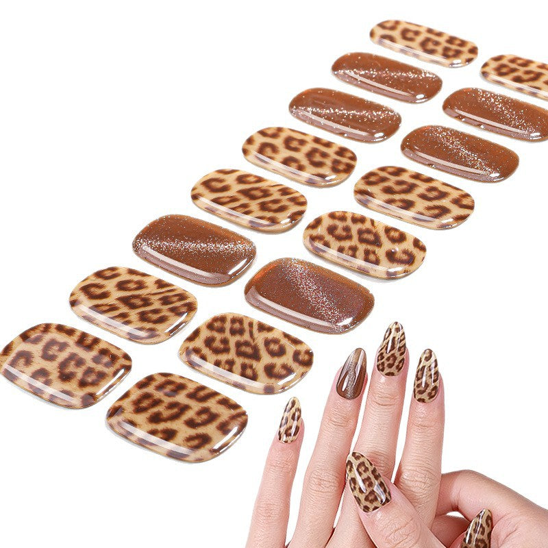 Zhengxiang custom gel nail stickers - european & american leopard print, chasing light cat eye, sparkling uv light, semi-cured nail art stickers, waterproof