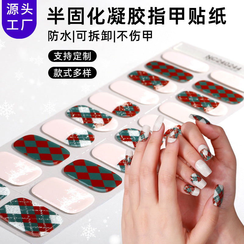 Zhengxiang custom christmas gel nail stickers - cartoon snowflake plaid european & american cross-border uv semi-cured nail decals