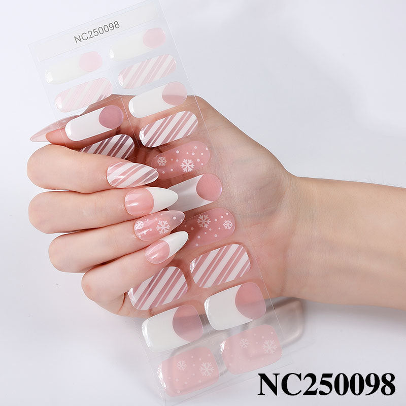 Zhengxiang cross-border french gel manicure stickers waterproof flash ice transparent european and american semi-baked nail stickers customized gel nail