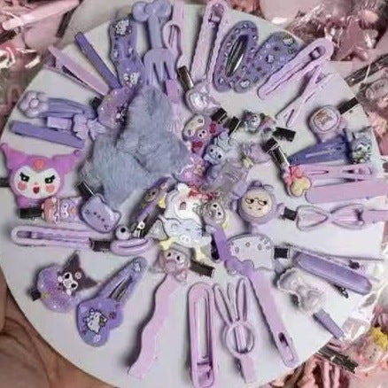 Purple hair clips - 50 piece set: cute hair clips, sweet & girly bang clips, japanese style cartoon hair accessories