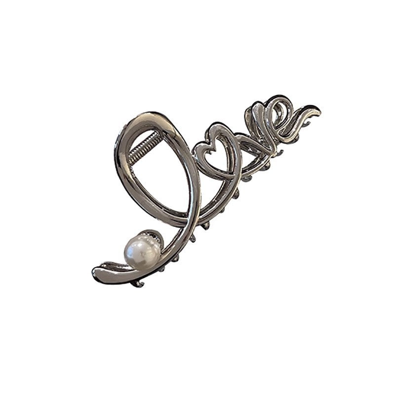 Love letter metal gripper for women, high-end hair volume, hair clip, headwear, large shark clip on the back of the head