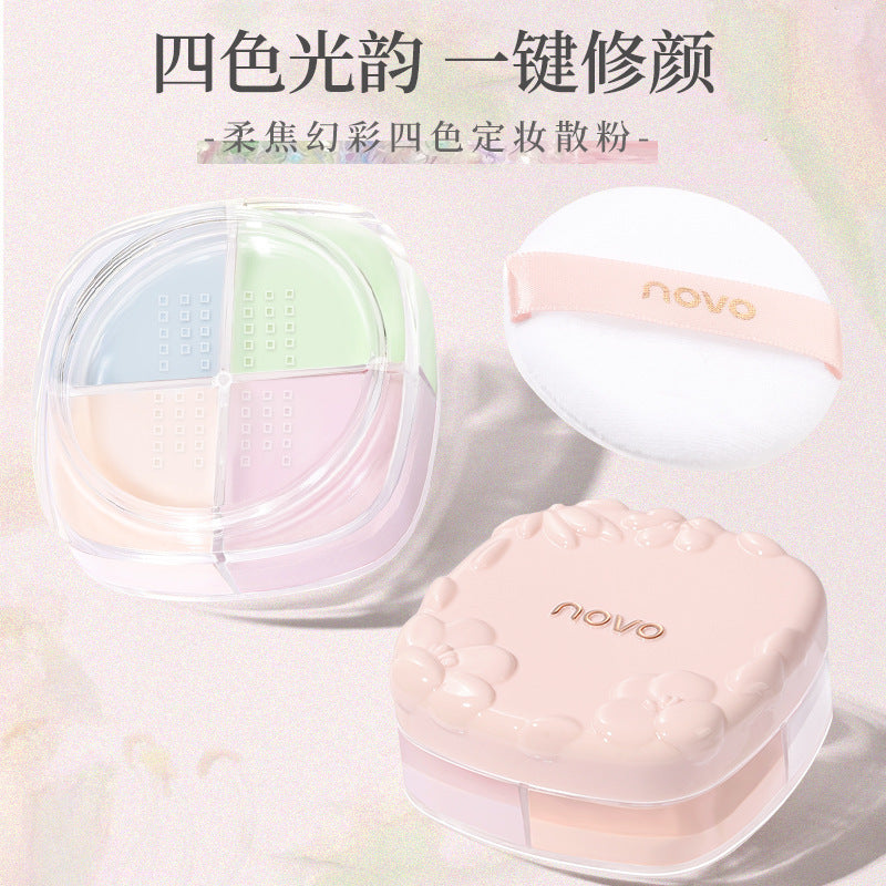 Novo soft focus iridescent quad loose powder - setting, oil control, concealing, long-lasting, waterproof, non-caking, natural finish