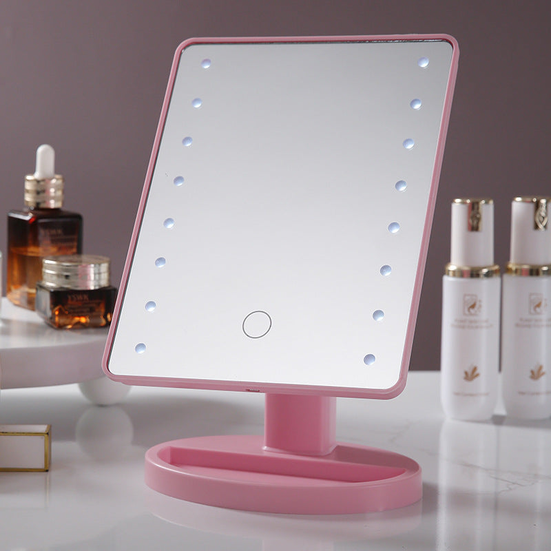 Touch sensor led makeup mirror with light, dorm room storage makeup mirror, high-definition mirror, desktop 360° rotating vanity mirror