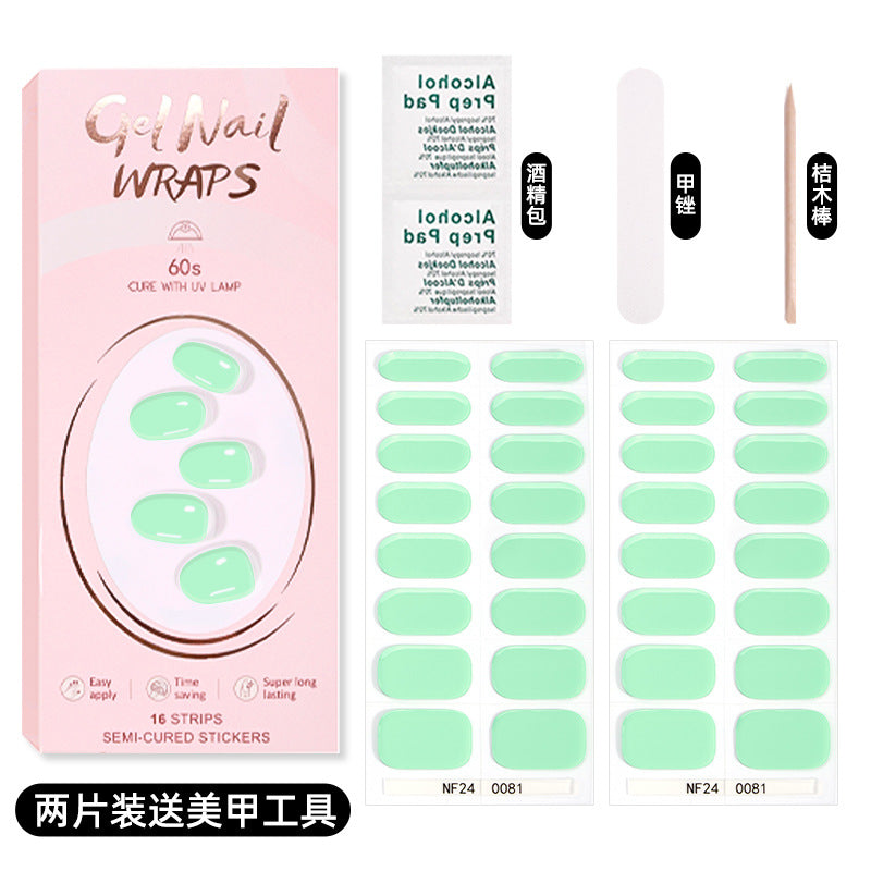 Zhengxiang custom gel nail stickers solid color 32 fingers two-piece set korean uv light semi-cured nail stickers waterproof