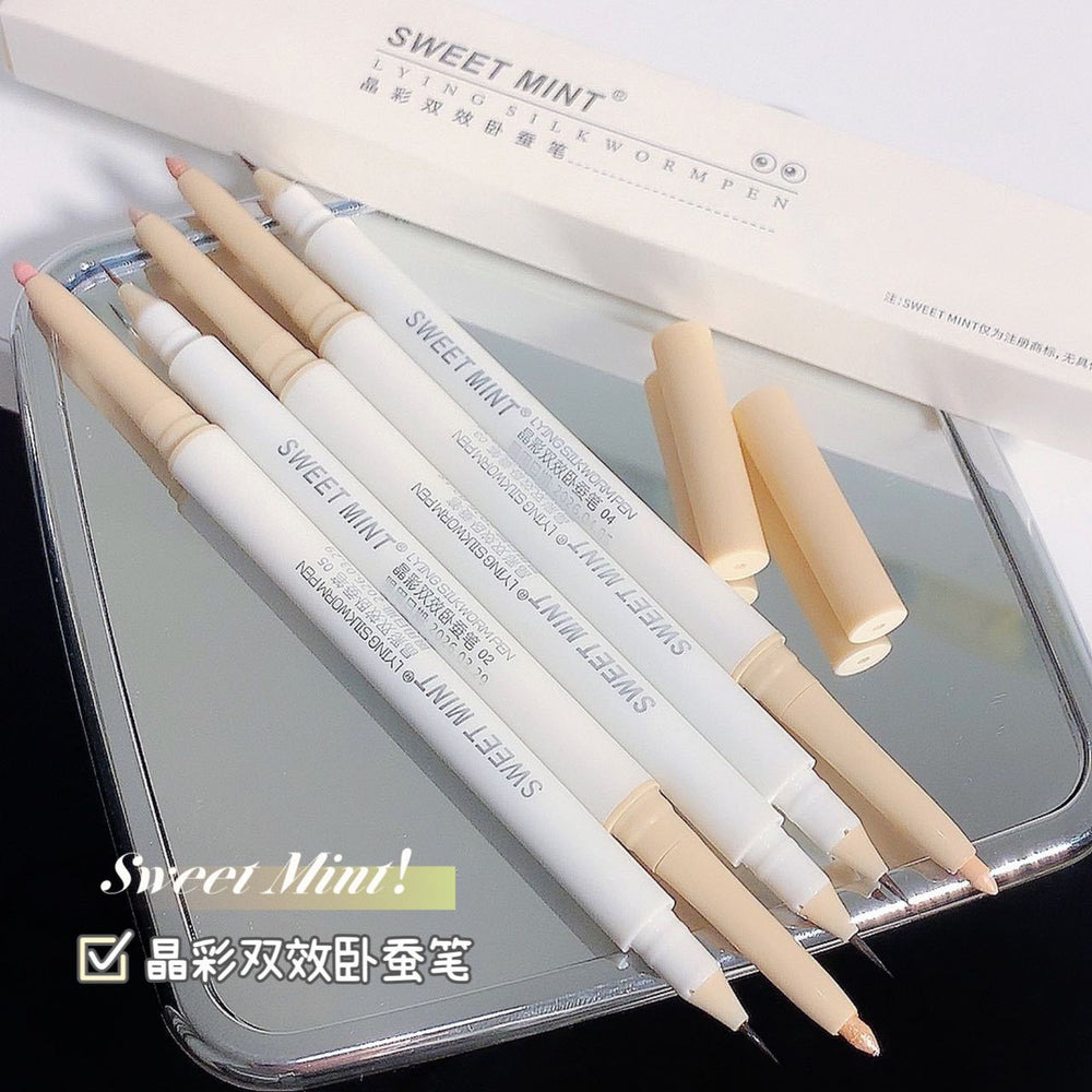 Makeup sweet mint crystal color double effect double headed silkworm pen brightens the eyes and outlines the lower eyelids to eyeliner gel pen