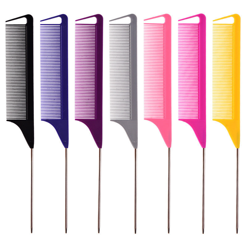 Hair comb sectioning highlight pointed tail steel needle comb tony cover hairdresser hair comb colorful wig comb wholesale