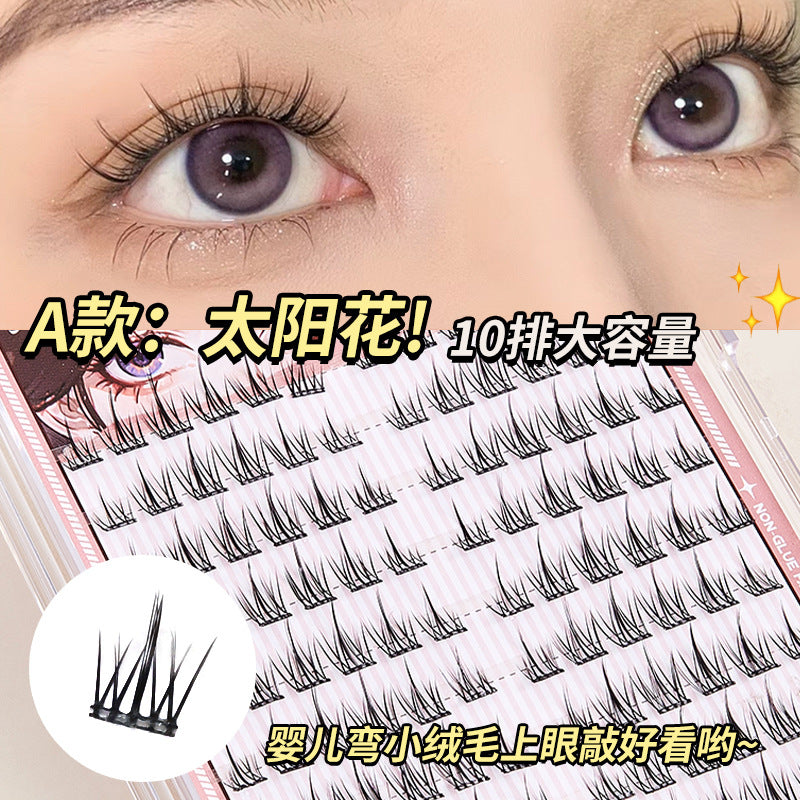 Jonbos self-adhesive glue-free false eyelashes for women, natural simulation, "born-with" style, 3-step application, high volume, individual cluster lashes