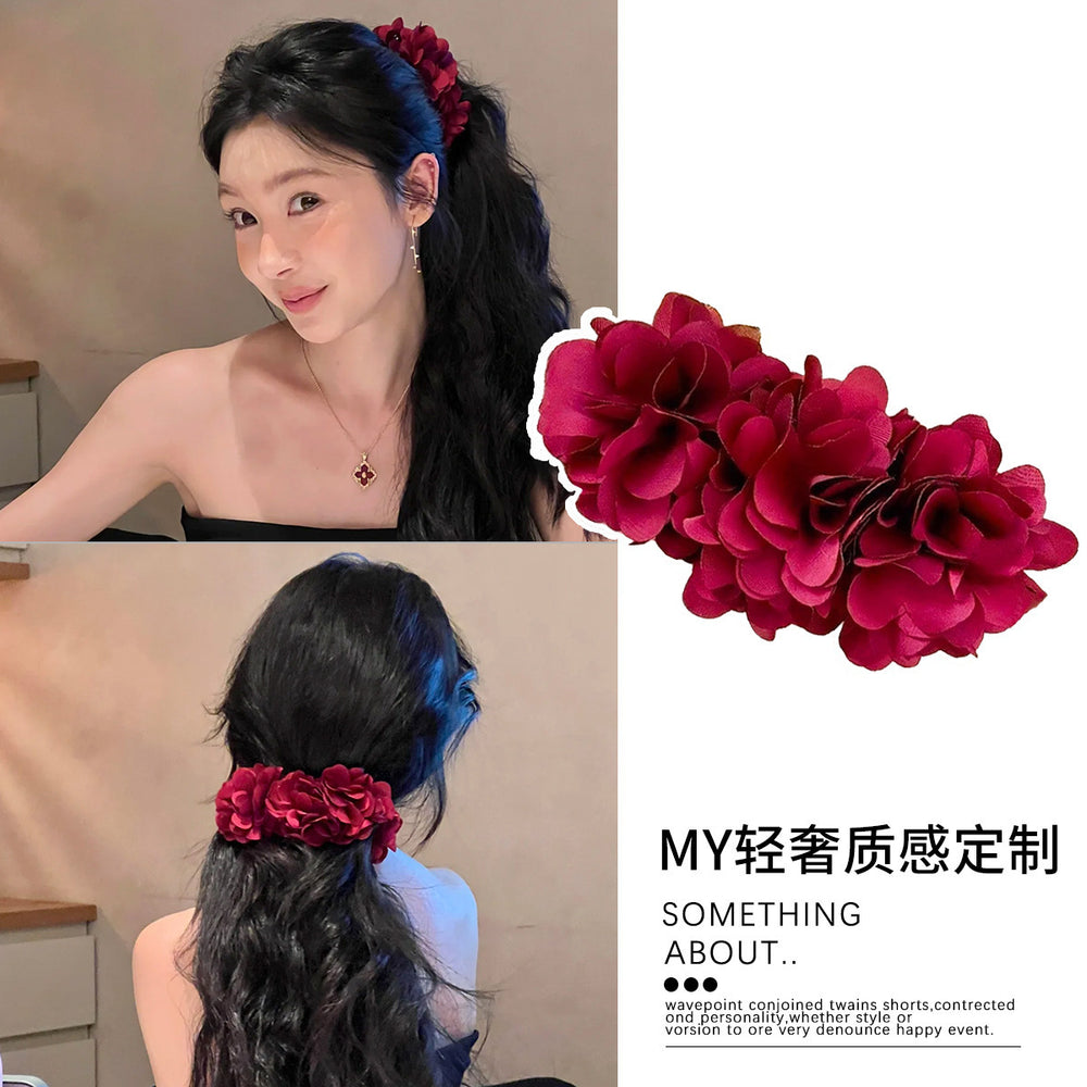 Yi mengling's same style burgundy flower large banana clip moana mermaid style clip classy hair clip