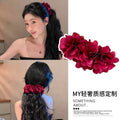 Yi mengling's same style burgundy flower large banana clip moana mermaid style clip classy hair clip