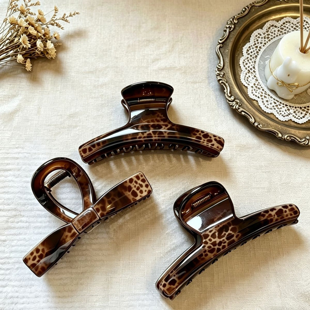 Classy french gripper for women, large leopard print dot bows, back of head, shark clip, hair clip, simple hair accessories