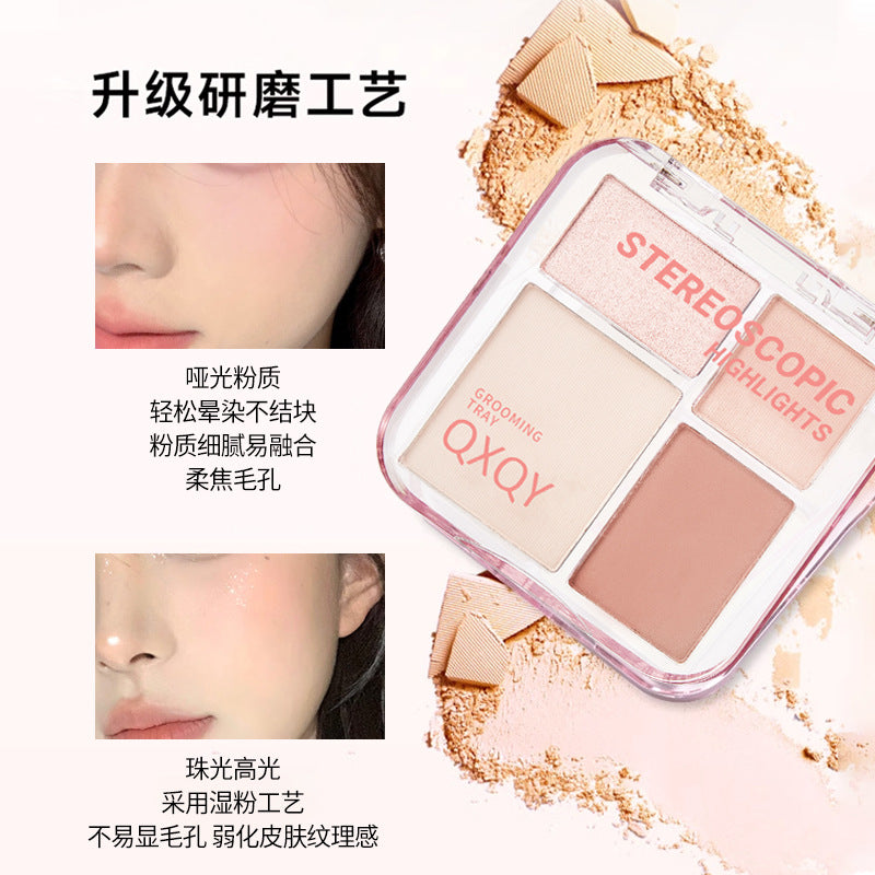 Makeup stereo highlighter palette four-color all-in-one palette matte wet powder brightening and modification nose shadow light makeup eye shadow makeup