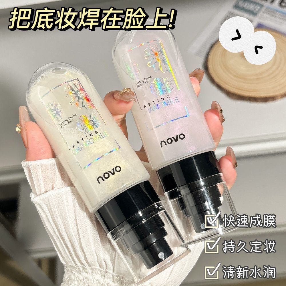 Novo chamomile hydrating setting spray - quick-drying, film-forming, dewy finish with fine shimmer, long-lasting, waterproof, smudge-proof