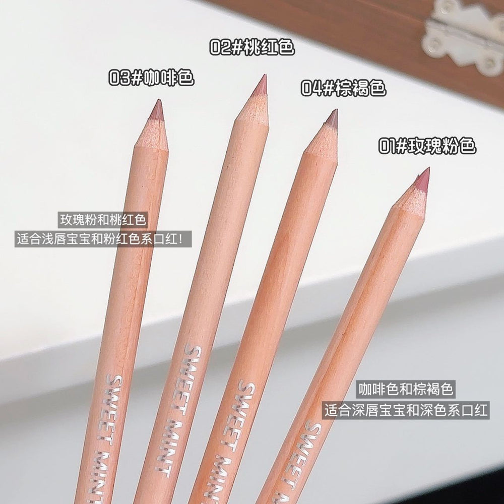 Sweet mint wooden lip liner - matte, waterproof, nude. perfect for defining and shaping your lips for a naturally plump look