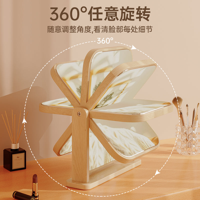 Folding makeup mirror - wooden desktop vanity mirror for home bedroom, rotating double-sided mirror, perfect for student dorms and beauty gurus