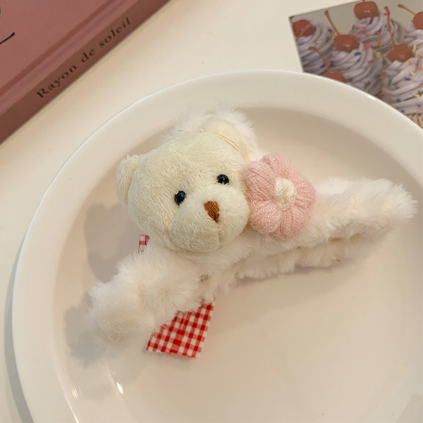 Cartoon rabbit clip high-end stuffed clip cute hair clip 2024 furry bear shark clip hair clip hair accessories