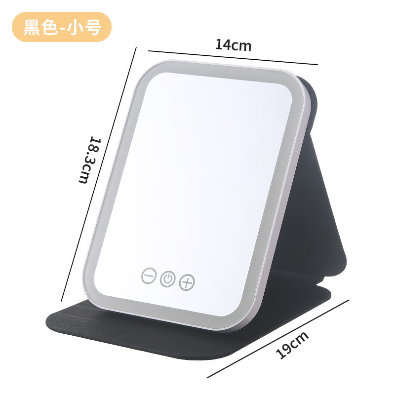 Led makeup mirror with light - portable, foldable, storage, home, dorm, desktop, household, travel, glass beauty mirror
