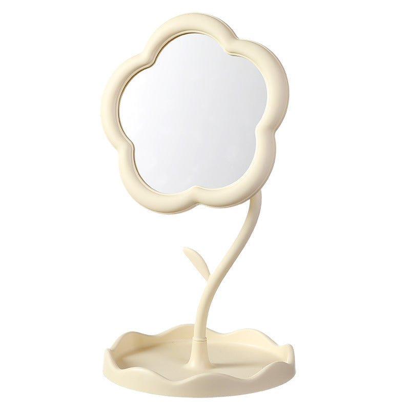 Flower desktop dressing mirror student dormitory portable sunflower makeup mirror plastic storage for home mirror