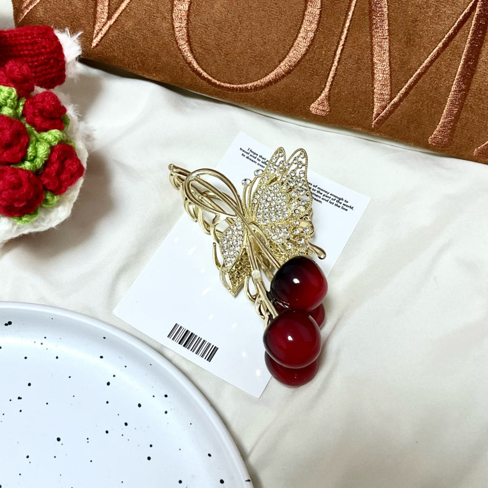 Korean sweet cherry bow hair claw clip - fresh & chic hair styling clip - minimalist & elegant hair accessories for women