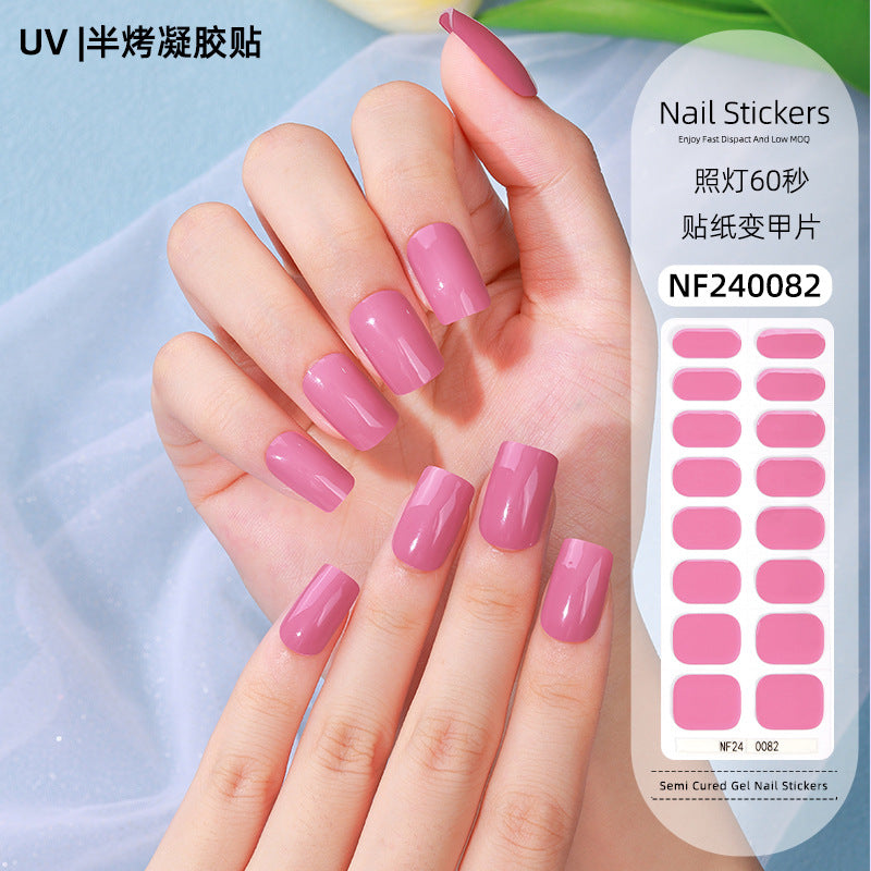 Zhengxiang factory custom gel nail stickers solid color uv light nail polish gel japanese and korean semi-cured nail stickers wholesale