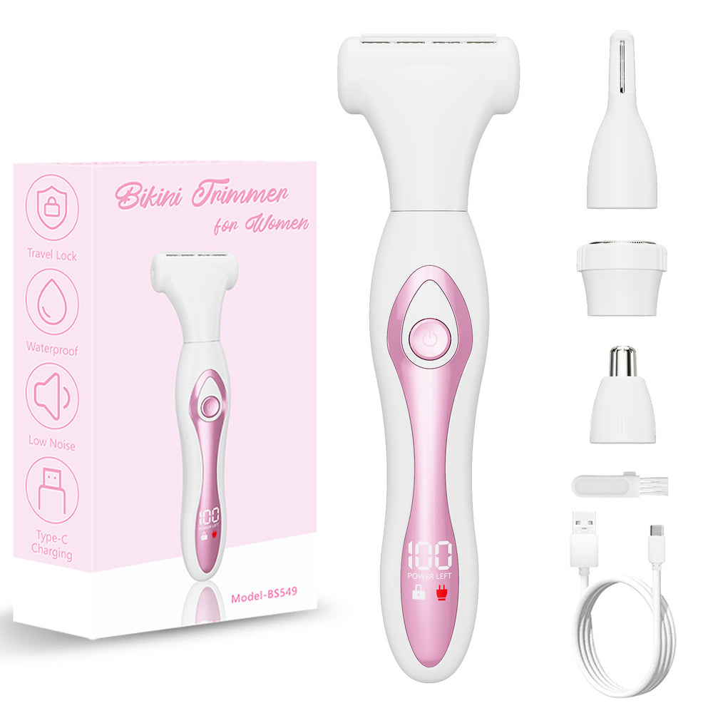 Four-in-one women's shaver, private hair removal trimmer, private pubic hair shaver, nose hair electric trimmer