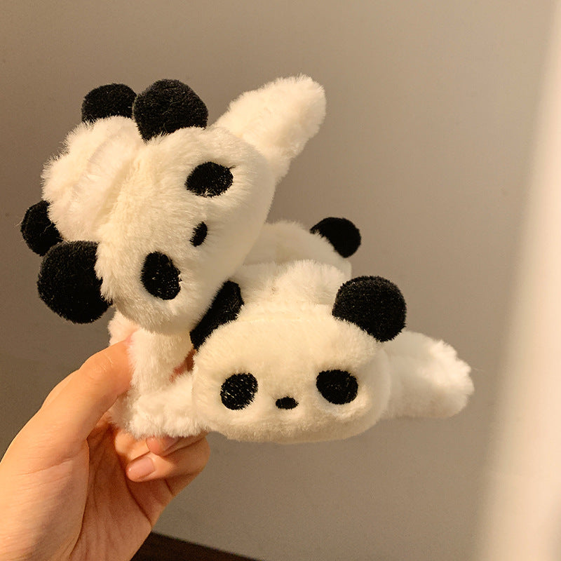 Plush claw clip - cute fluffy shark clip - autumn/winter panda hair clip - women's 2024 new back of head clip - hair accessory