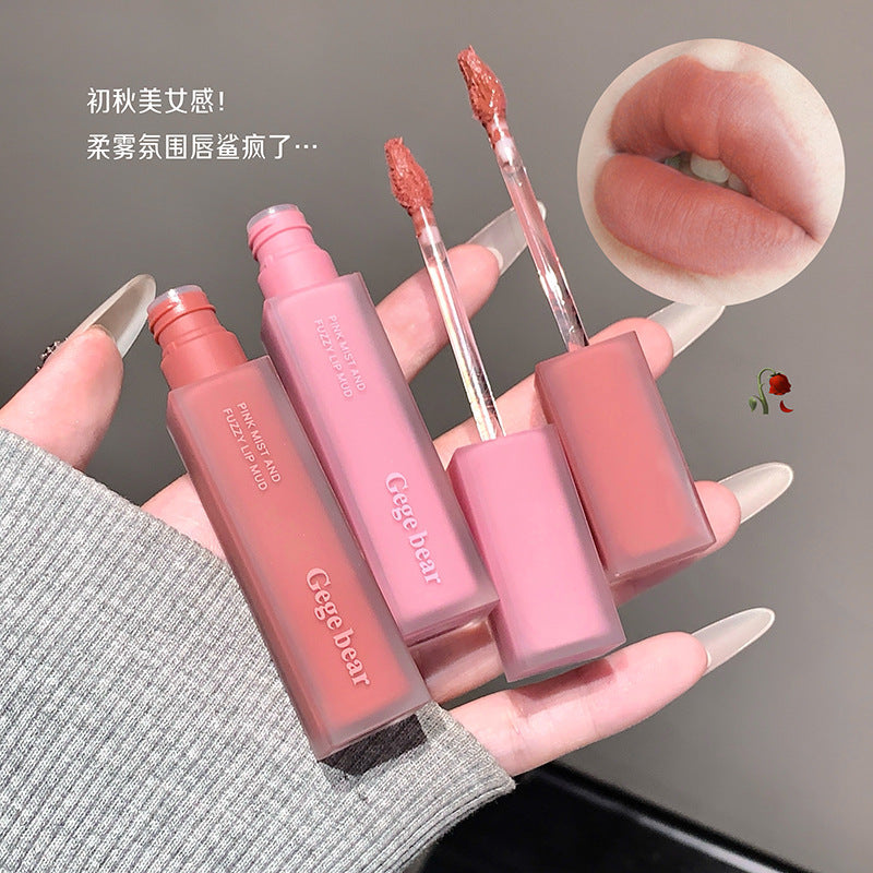 Gege bear pink mist fluffy lip mud female velvet matte matte low saturation pseudo-no makeup fall and winter whitening lip glaze