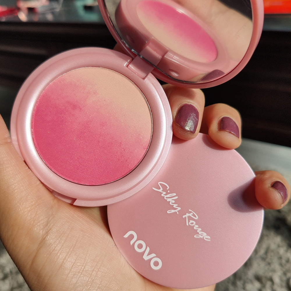 Novo sweet pink gradient blush palette - two-color design for students, enhances complexion, natural contouring, matte & shimmer finishes