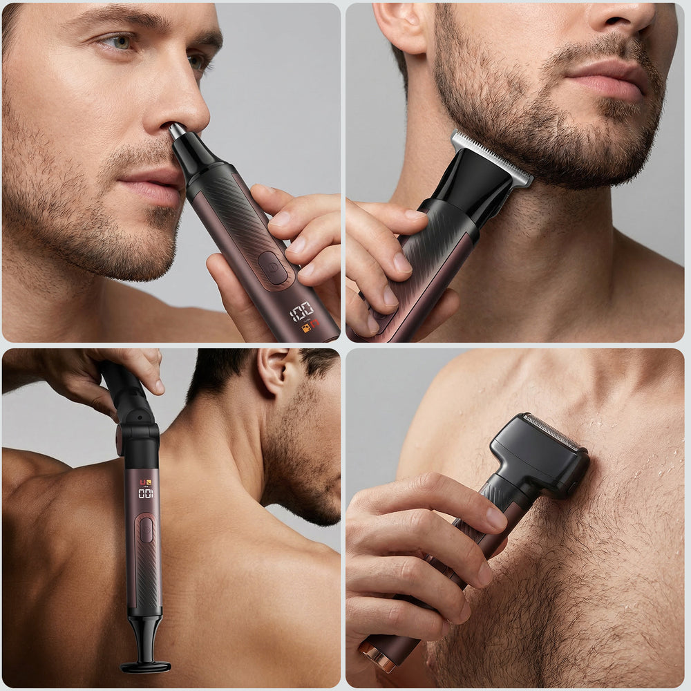 Retractable pole men's body hair electric trimmer waterproof rechargeable shaver led digital display back shaver