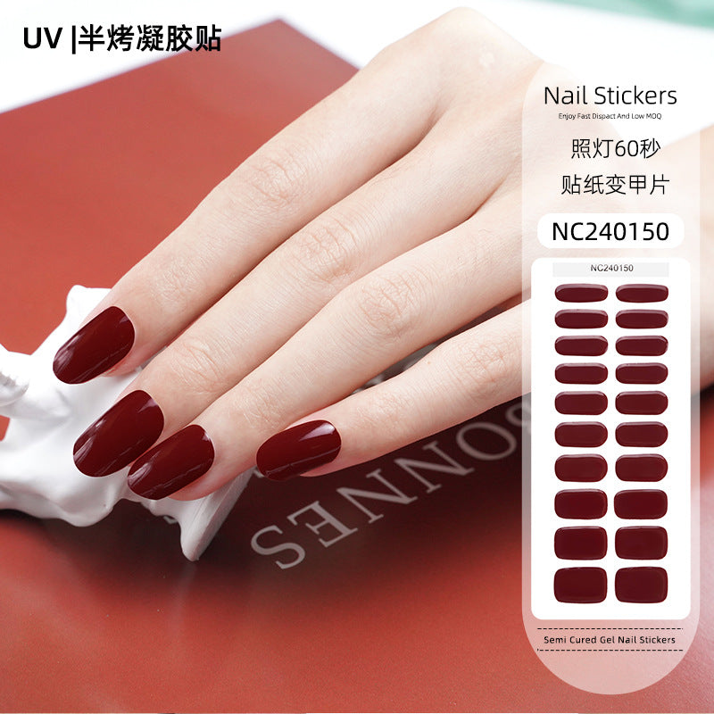Zhengxiang custom gel nail stickers - solid color korean uv light therapy semi-cured nail stickers - waterproof cross-border wholesale