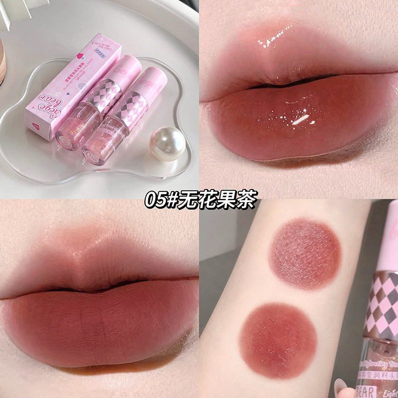 Gege bear velvet mist double-ended lip glaze - matte, shimmer, and glossy lipstick for a flawless, brightening finish