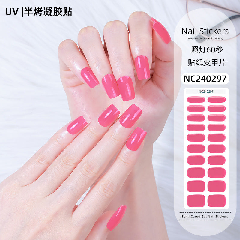 Zhengxiang factory customized korean solid color gel nail stickers uv light therapy semi-cured nail art stickers wholesale amazon